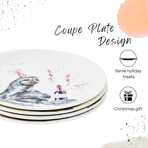Miniatura 4 de Royal Worcester Wrendale Designs Holiday - Plato cupé de 6.5 pulgadas (juego de 4)  Motivos de perezoso, Robin, zorro y gato  Apto para microondas,