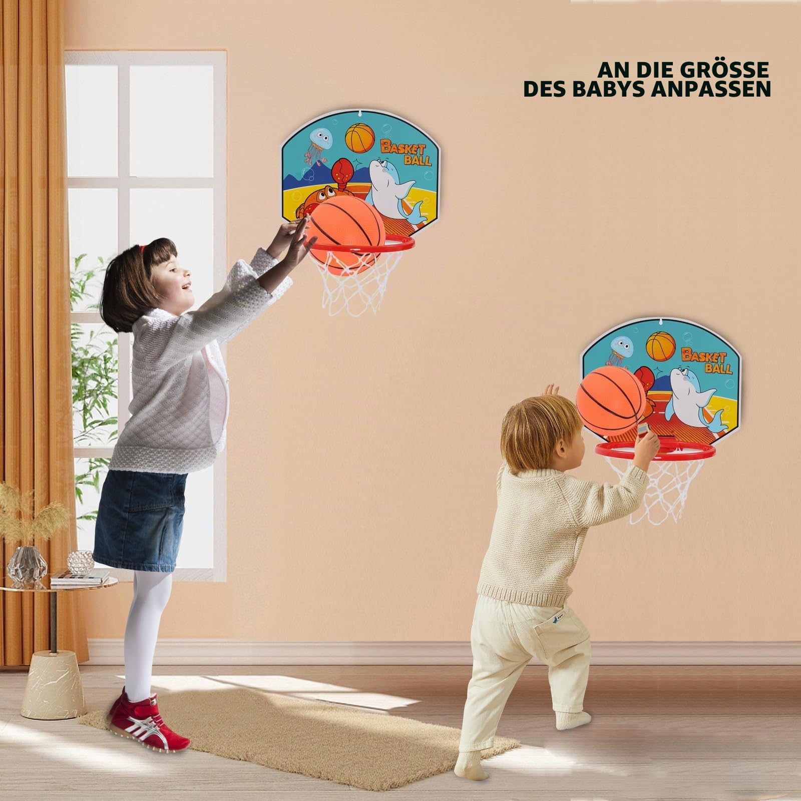 Kinder Basketballkorb mit Ball Indoor Outdoor,70cm Beweglicher Basketballkorb mit Ständer Zimmer Spielzeug für Kleinkind 1 2 3 Jahre
