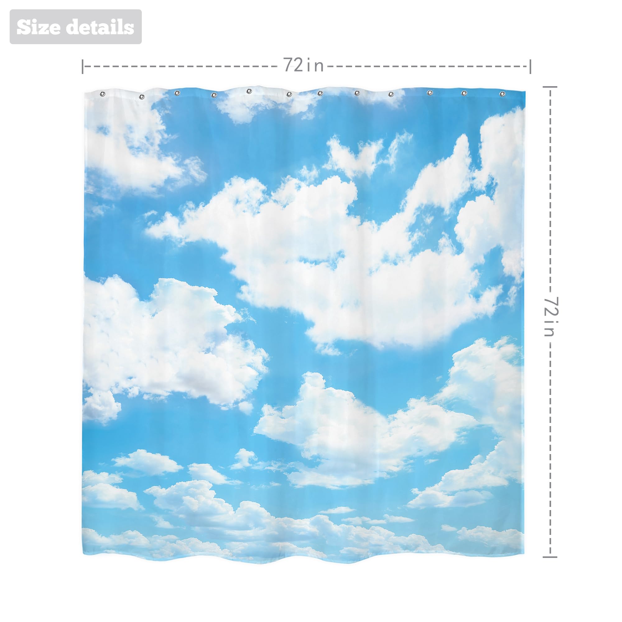 LIGHTINHOME Tenda Per Doccia Con Cielo Blu E Nuvole, 182x182 Cm, Tessuto Poliestere Impermeabile, Set Con 12 Ganci In Plastica