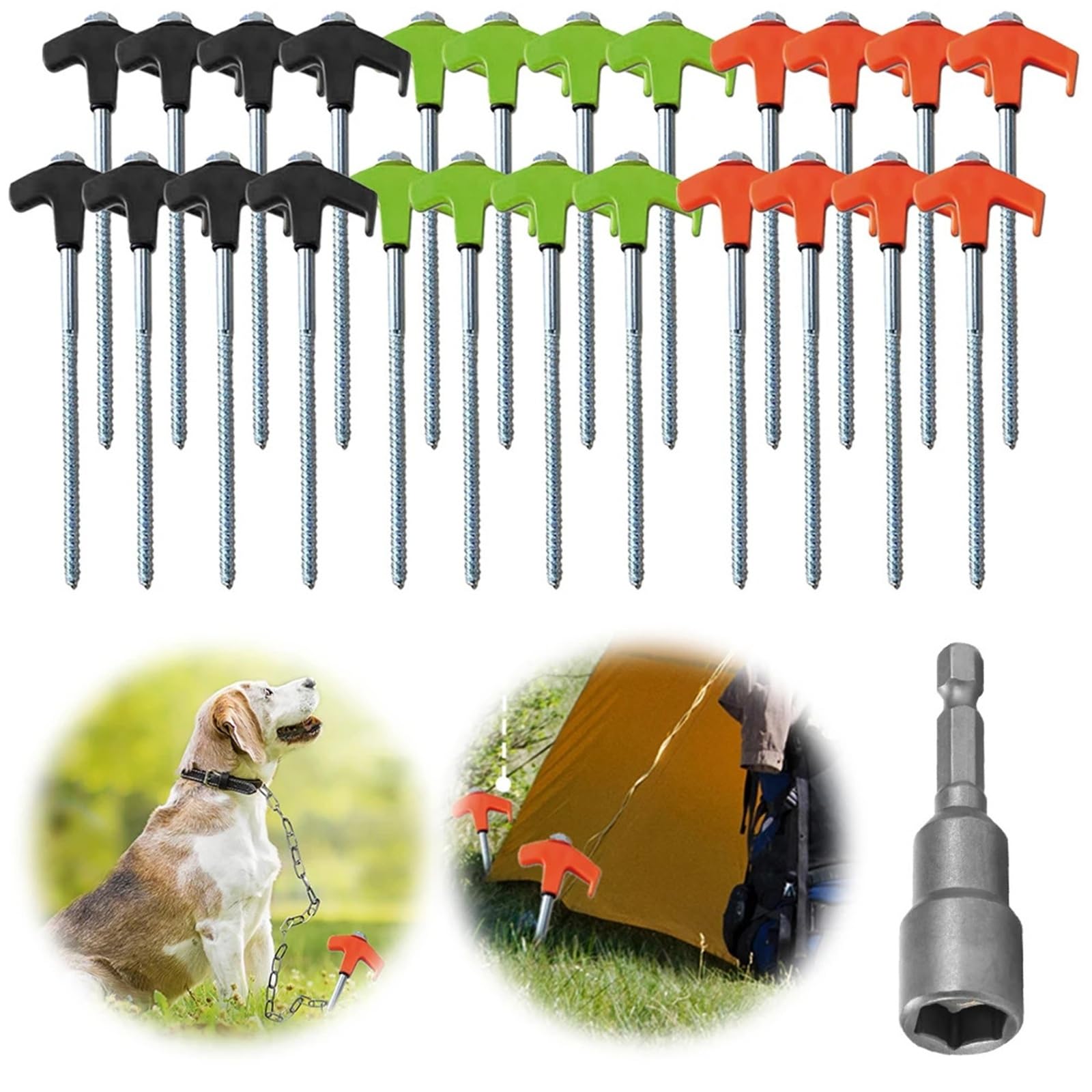 Piquetas Camping 8/16PCS Camping Pegs Tent Ground Nails Drill In with Hex Socket Stakes Anchors Equipment(8PCS Black)