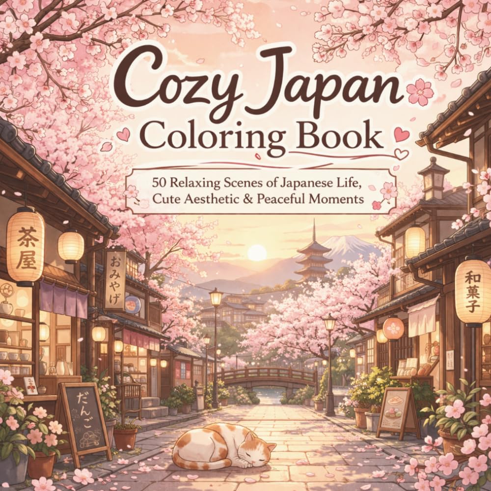Cozy Japan Coloring Book: 50 Relaxing Scenes of Japanese Life, Cute Aesthetic Peaceful Moments