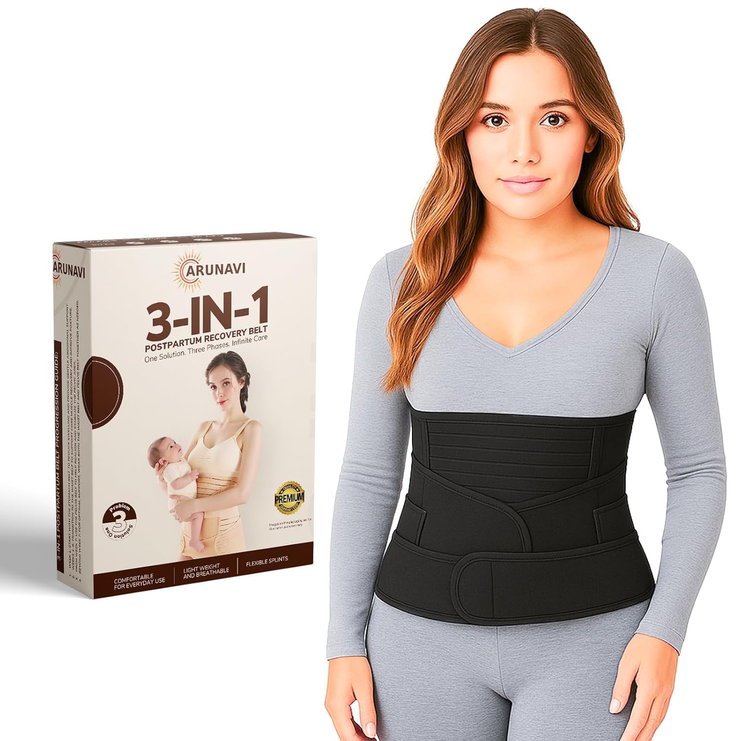 3-in-1 Post Pregnancy Abdominal Belt for Women – C-Section Abdomen Belt & Belly Wrap for After Delivery Recovery – Adjustable Postpartum Belt, Maternity Belt for Waist, Pelvis & Tummy Support (Black, L)-image-48