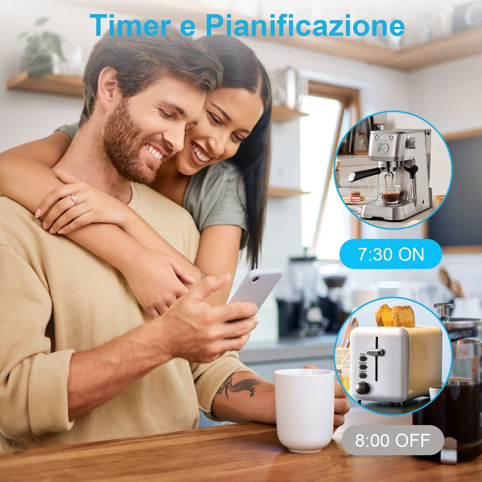 EIGHTREE Presa Smart WiFi con Monitoraggio Consumi Energetici, 16A, 4 Pezzi | Presa intelligente WiFi con controllo da app, timer programmabile e programmazione oraria, compatibile con Alexa Google Home