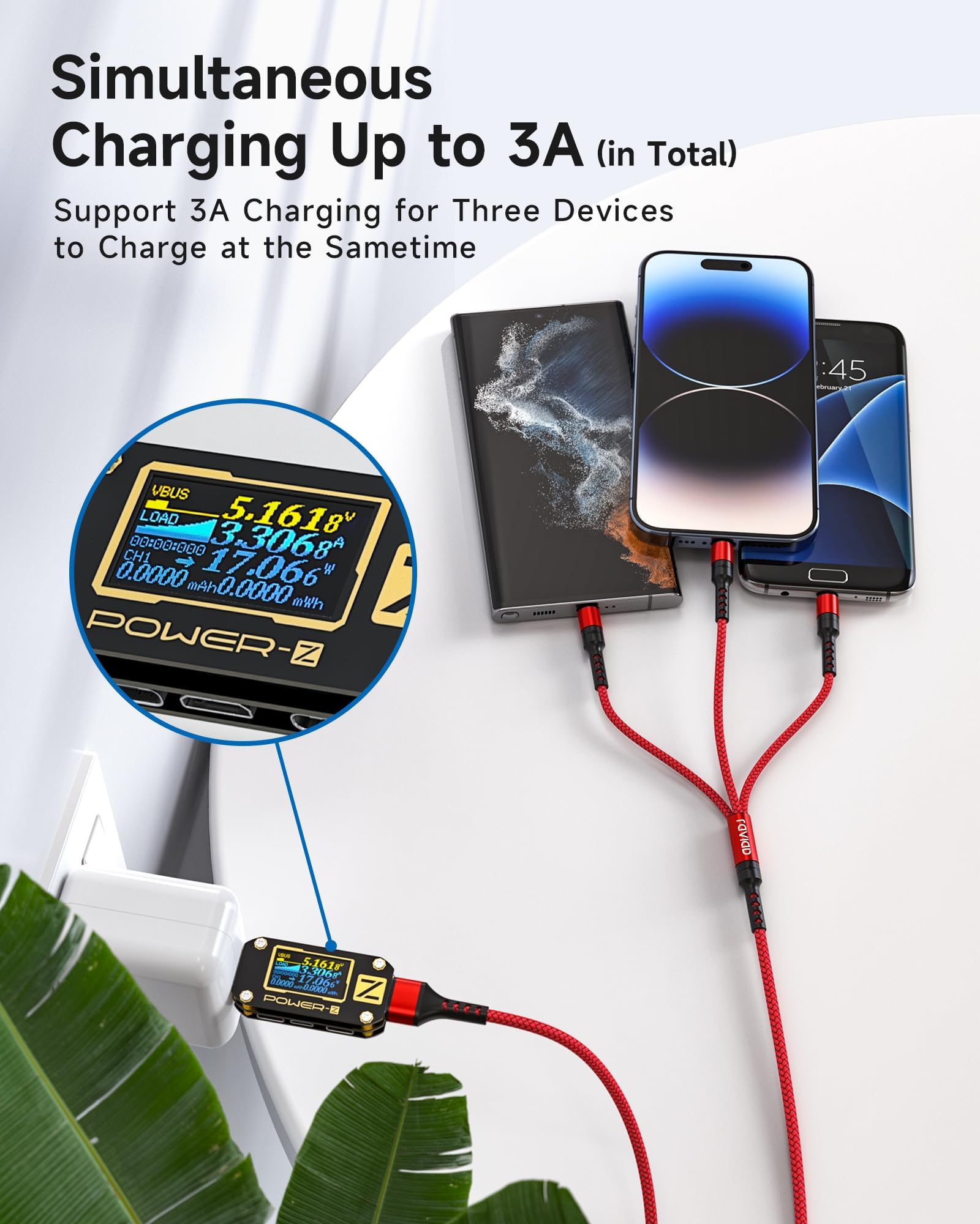 RAVIAD Cavo Multi USB 3 in 1 Multi caricatore USB Cavo in nylon intrecciato con micro USB tipo C Connettori per Galaxy S10/S9/S8, Honor,OnePlus,Wiko,Kindle 2M