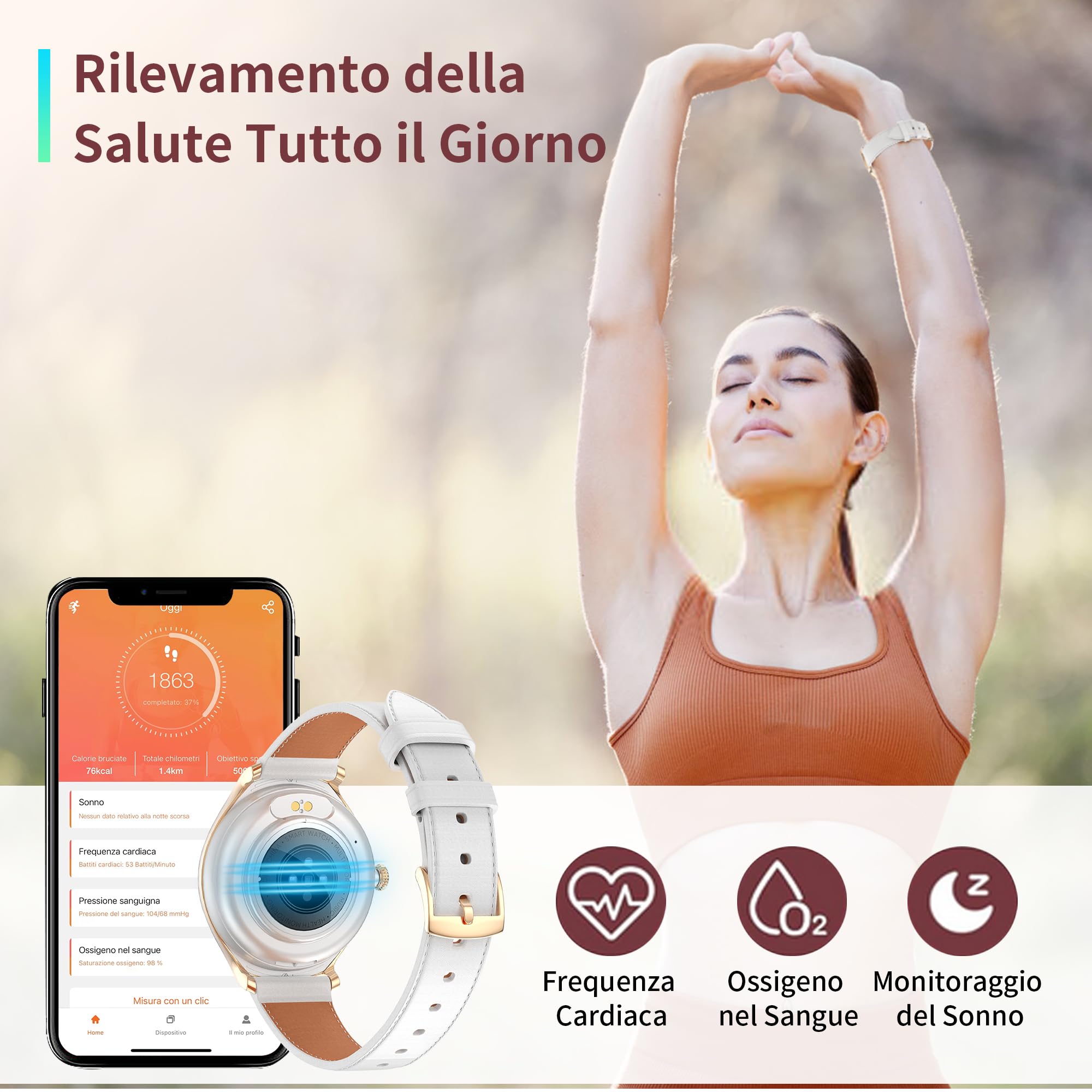 Smartwatch Donna Effettua e Risposta Chiamate,1.39'' Orologio Intelligente con Notifiche Messaggi Cardiofrequenzimetro/SpO2/Sonno,100+ Modalità Sport Fitness Tracker per Android iOS(Argento)