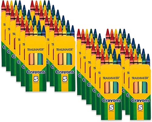 Trail maker Crayones de cera brillante al por mayor para colorear a granel, paquete de 24, 5 por caja en juegos de arte surtidos (paquete de 24)