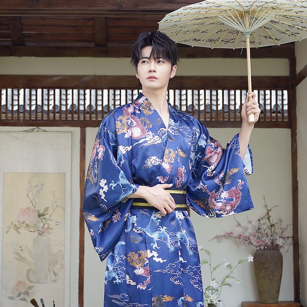Sanfly Kimono Yukata Unisex, Ropa Tradicional Japonesa Samurái, Holgada, Informal, con Estampado, Larga, para Hombre