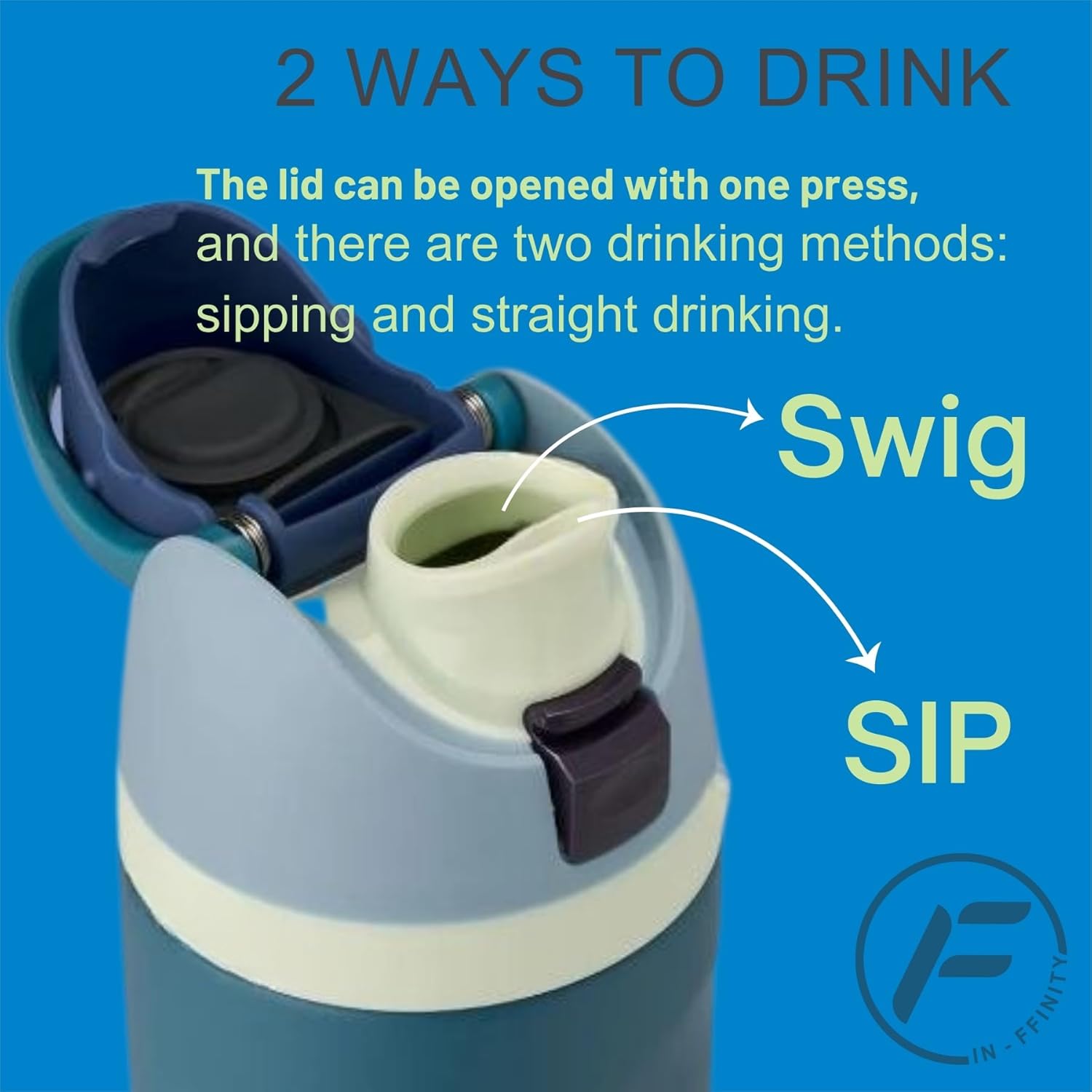 IN-FFINITY- 16oz Water Bottle - Insulated Stainless Steel with Straw SWIG & SIP Lid, 24h Cold & 12h Hot | Gym, Hiking, Travel & Kids Sports Metal Water Bottle with Carry Handle (GRASS GREEN) - Image 4