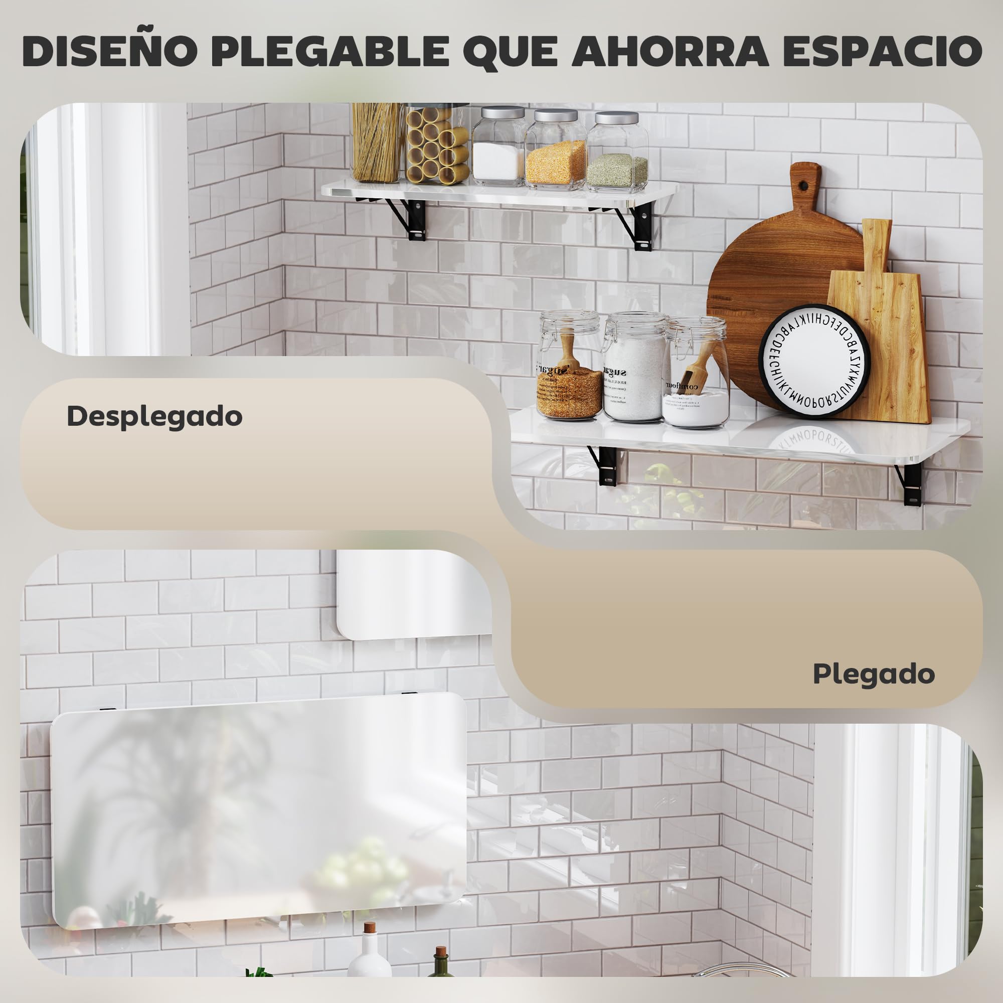 HOMCOM Juego de 2 Mesas Plegables de Pared Blanco Brillo