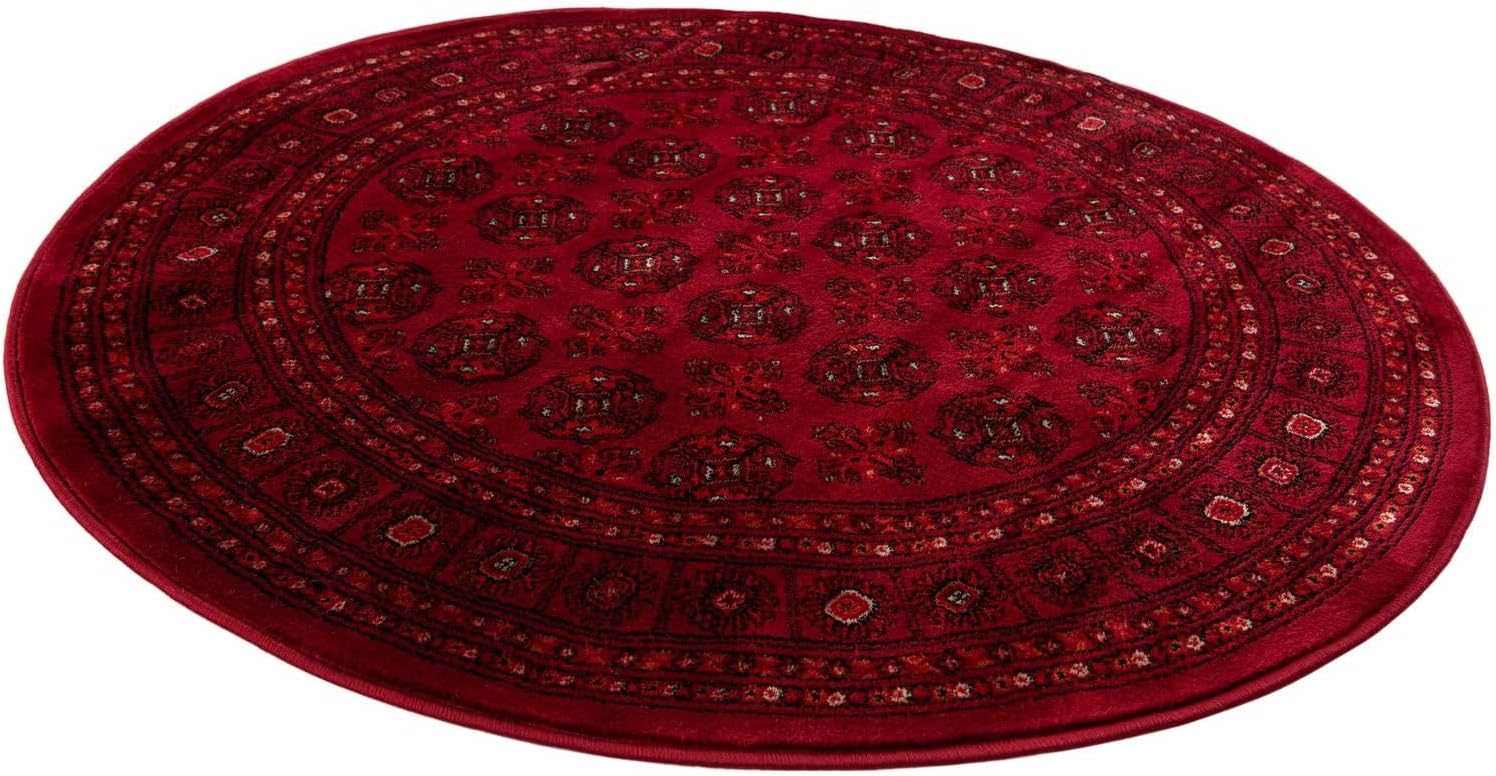 Rugs.com Bokhara Collection Rug – 4 Ft Round Red Medium-Pile Rug Perfect for Kitchens, Dining Rooms