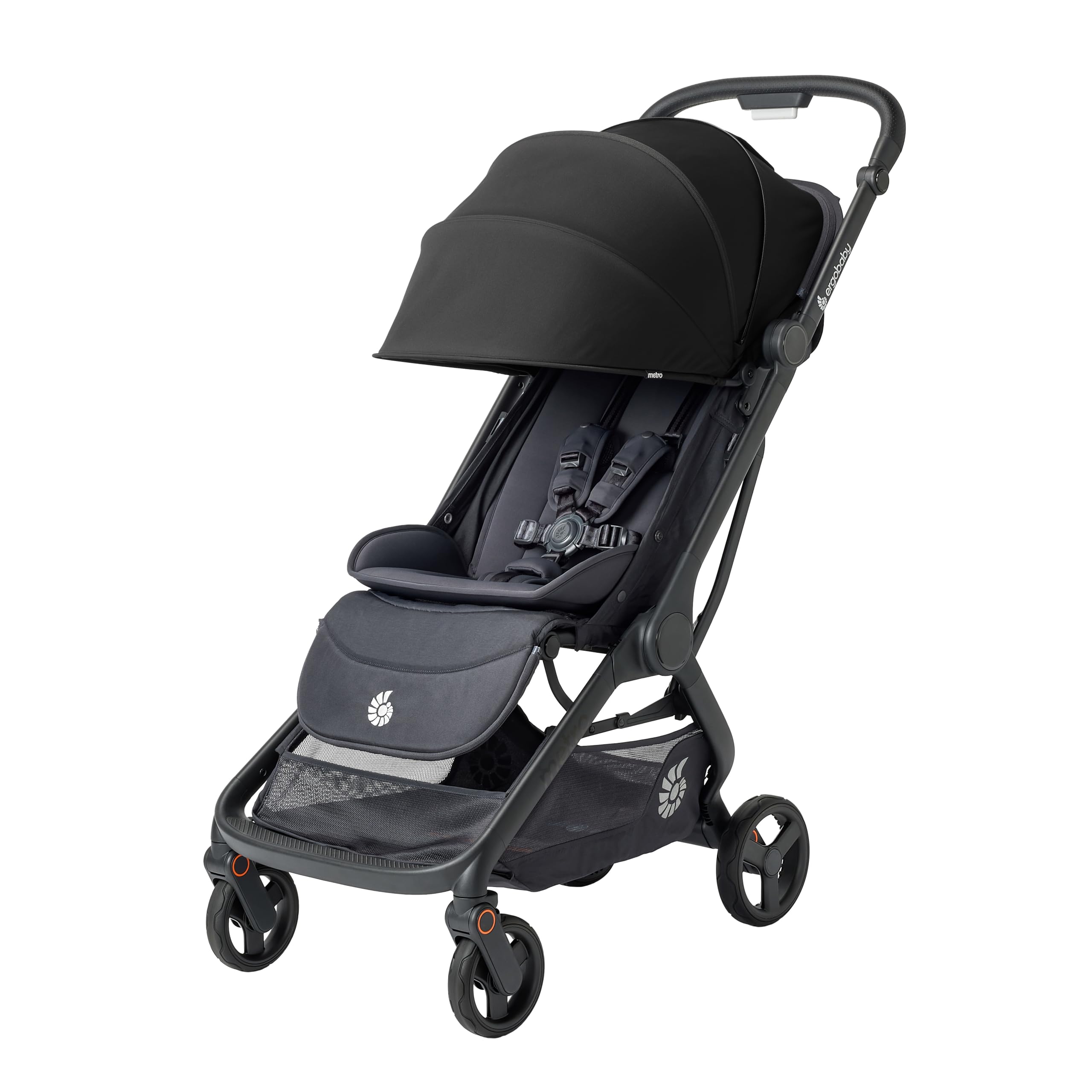 Passeggino Ergobaby Metro3 con funzione reclinabile, passeggino dalla nascita a 22 kg (0-​4 anni), pieghevole e compatibile con il seggiolino auto, seduta ergonomica, Onyx Black