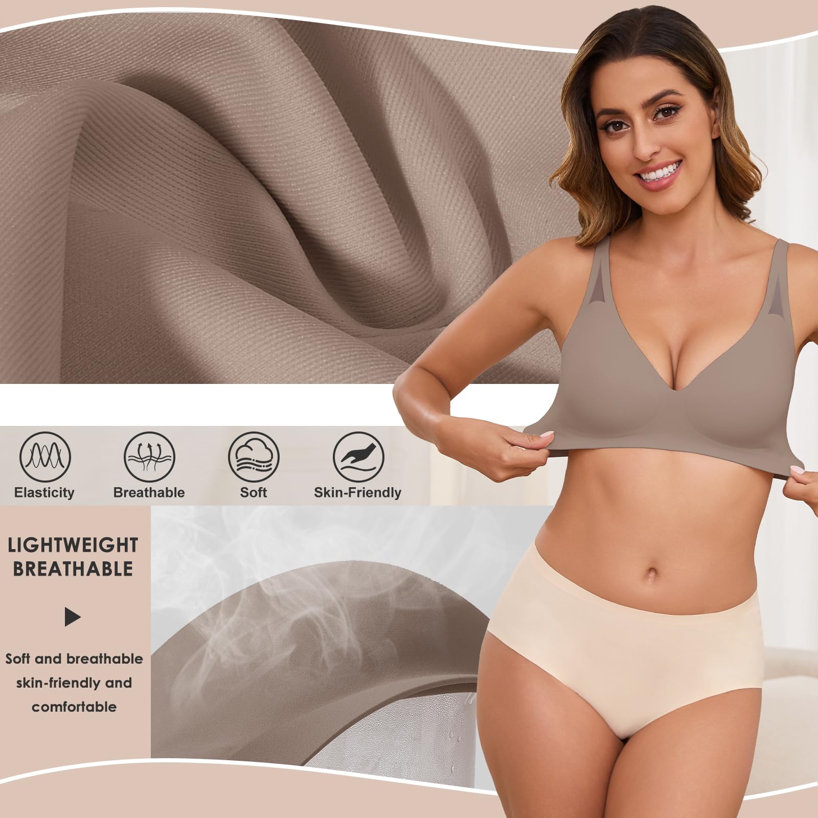 Xnova Donna Reggiseno Senza Ferretto Morbido Imbottito Push Up Reggiseni Senza Cuciture Minimizer Traspirante Bralette con Scollo a V Coppa Piena