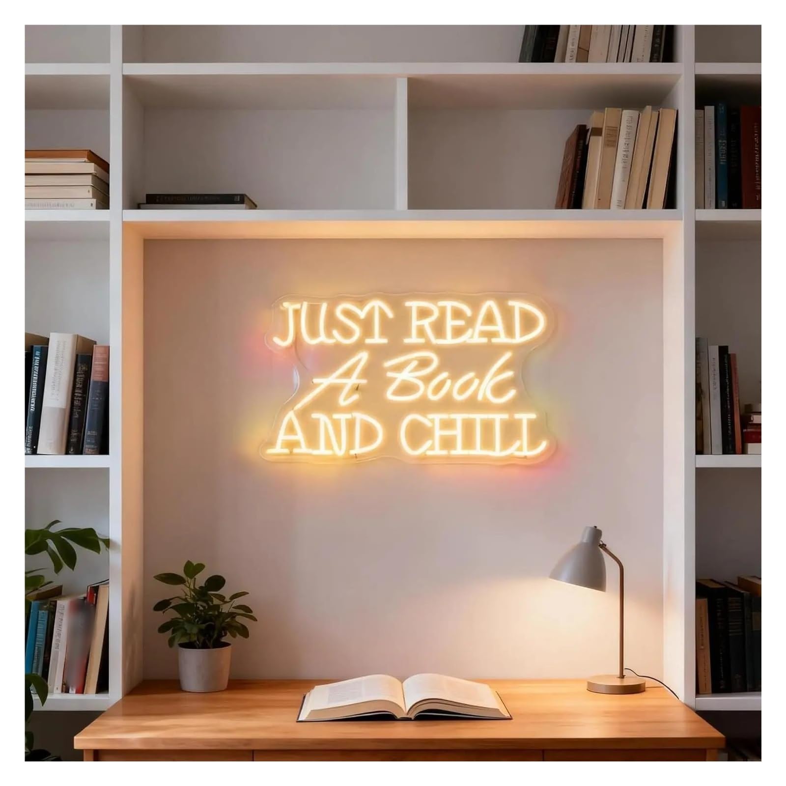 Luces de neón Just Read A Book And Chill Letrero De Neón Luz LED Regulable Para Librería Estudio Ambiente Dormitorio Café Decoración De Pared 17.72inx11.42in