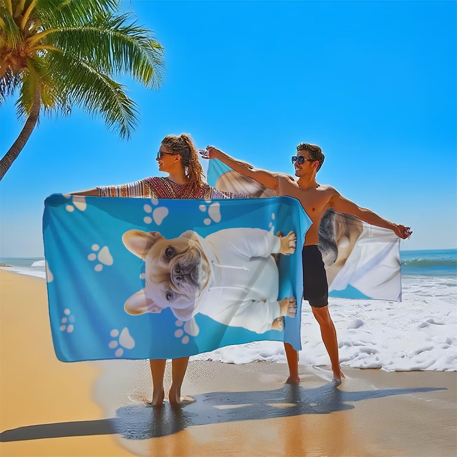 Bleu Serviette de Plage 80x160cm Lot de 2, Chien Serviette Microfibre Ultra Absorbantes Séchage Rapide Anti Sable Léger Transport Compacte Drap de Plage pour Piscine Voyages Femme et Homme, Model669