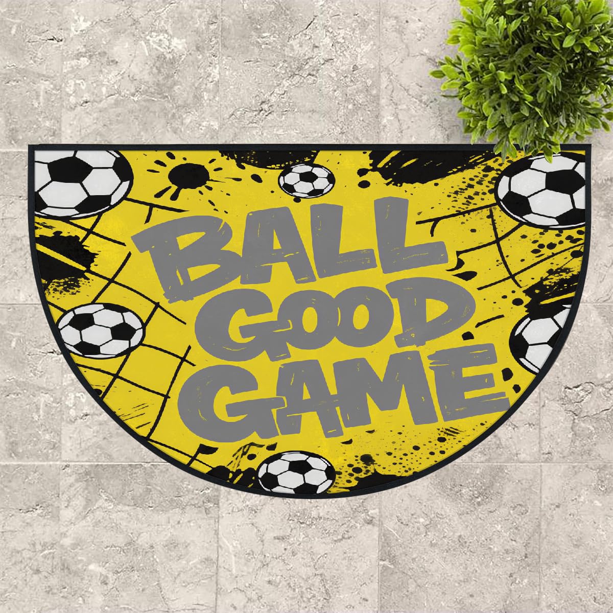 Große halbrunde Fußmatte – Fußballtor gelb, rutschfest, saugfähig, halbrund, Eingangsbereich, niedlich, weich, halbrund, waschbar, Teppich für Küche, Badezimmer, Schlafzimmer, 160 x 100 cm