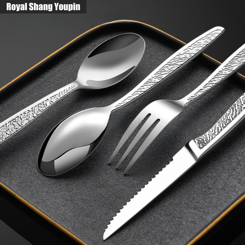 Maniglia in Rilievo Cucina Acciaio Inossidabile Posate Stoviglie Posate Set Coltello Da Bistecca Forchetta Cucchiaio Cucchiaino (12 pezzi per 4)