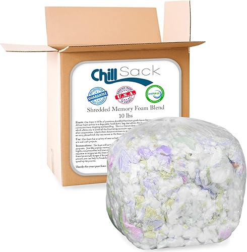 Chill Sack Recambio de espuma viscoelástica triturada relleno de espuma para bolsas de frijoles, camas y almohadas para perros, 10 libras, multicolor