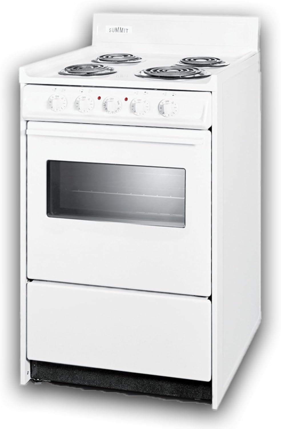 Summit 20” Electric Range, 220V Electric Coil Burners, Large 2.46 cu.ft Oven with Window, ADA Complaint, White- WEM110W
