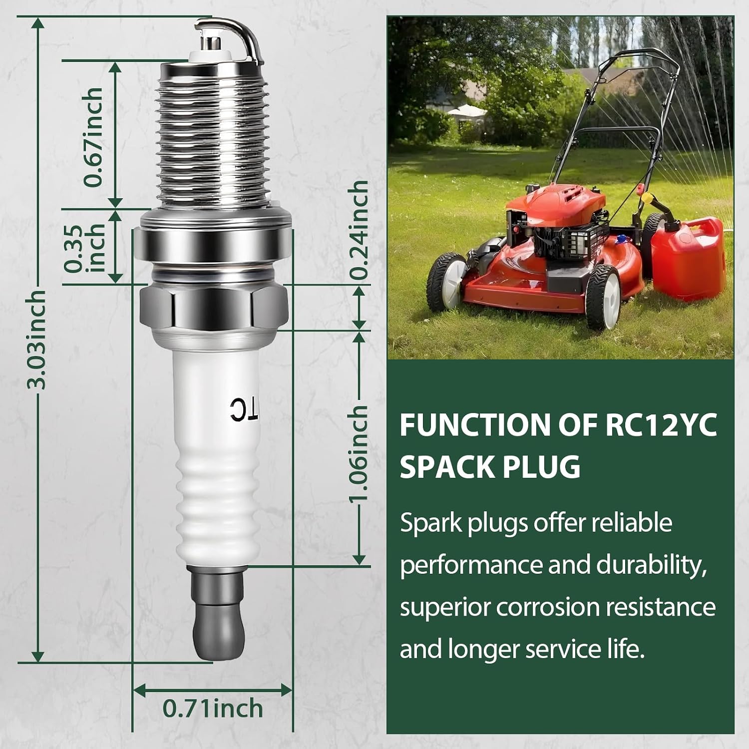 2 Pack RC12YC Spark Plug for Briggs and Stratton 491055S 491055T 491055 692051 792015 for Kohler 12 132 02-S for Champion RC12YC Spark Plugs