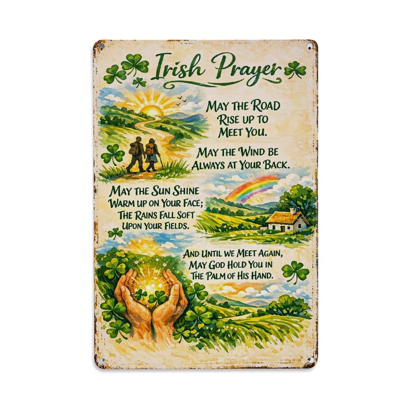 Jdfenggu Vintage Irish Prayer Blessing Sign Design Retro Metal Tin Sign, Metal Poster For Bar, Home, Man Cave, Kitchen, Laundry Room Art Decor 8X12 Inch