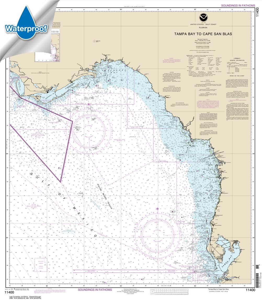 NOAA Chart 11400: Tampa Bay to Cape San Blas, 34.1 X 29.7, Waterproof