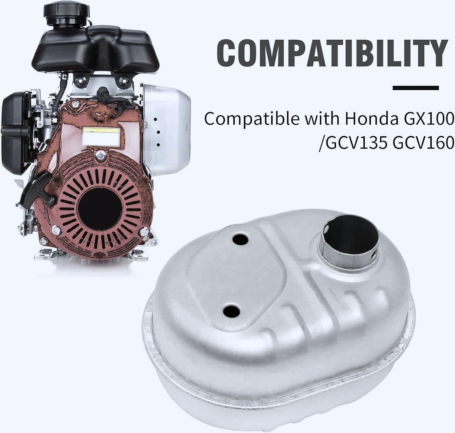 GardenP+ Muffler Fits Honda GX100 GCV135 160; Cub Cadet LS25CC Log Splitter CC109 Push Walk Behind Mower CC439 CC949 CC469 LS27T Log Splitter LS27; Replaces OEM 18310-ZM0-000,18310ZM0000