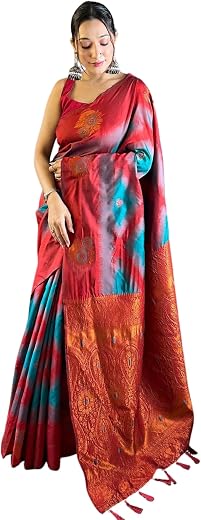 SGF11 Women's Kanjivaram Pure Soft Silk Saree With Unstitched Blouse Piece