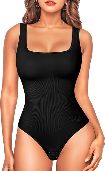 Shapewear Bodysuits for Women Thong Shapewear Tummy Control Body Shaper Square Neck Body Suits Tank Top