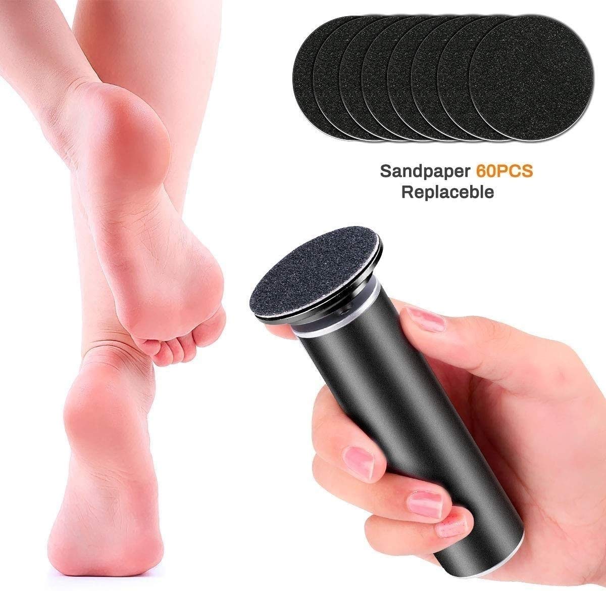 Callo File di Piede Elettrico di rimozione for Il Piede, Pedicure Piede Cura for la Pelle Morta Duro Incrinato Secco, con Dischi di Ricambio 60pcs (Color : Black)