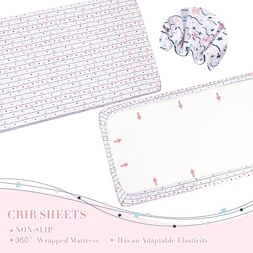 Miniatura 6 de Cloele Juego de ropa de cama de cuna rosa para niñas, juego de cama de unicornio de 4 piezas, incluye falda de cuna, sábana bajera y funda de