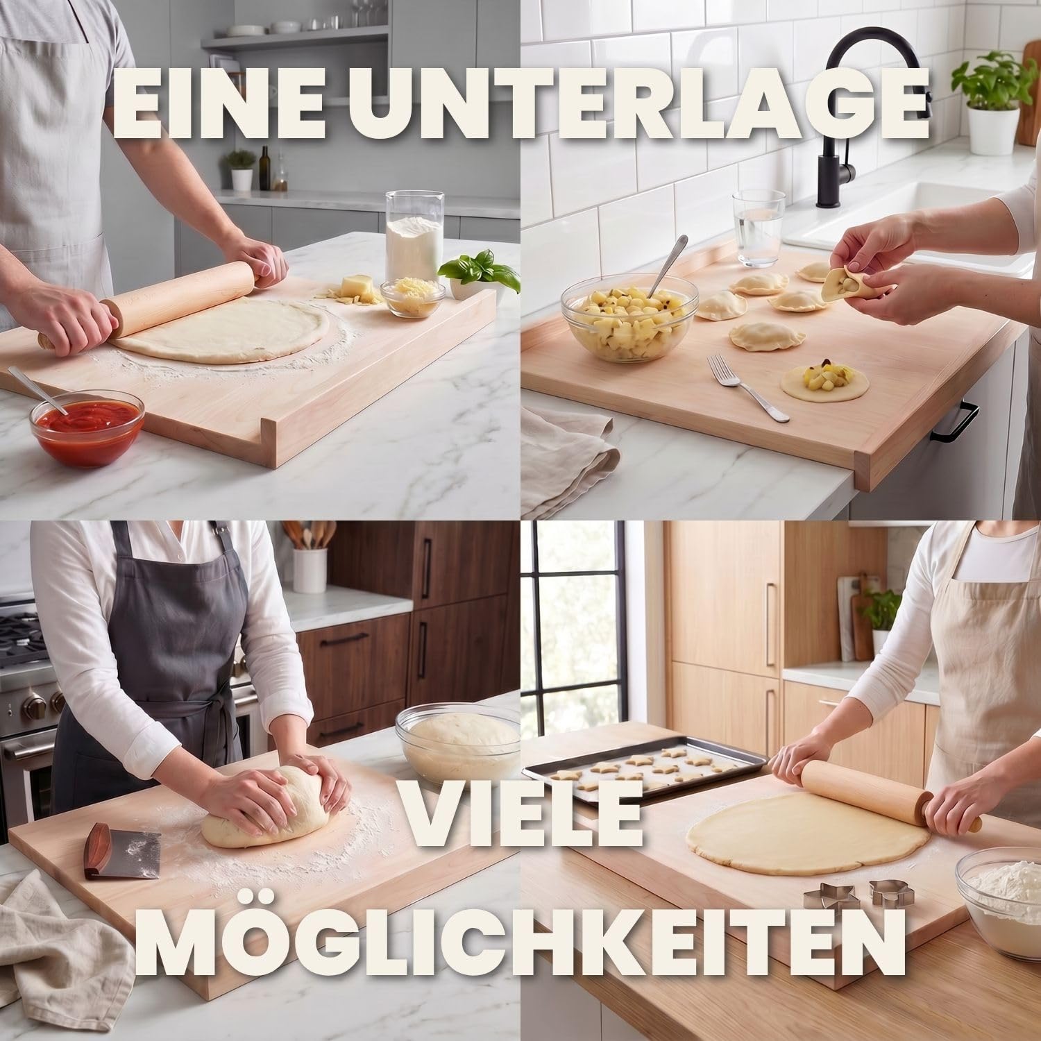 Nudelbrett Holz Groß doppelseitig verwendbar unlackiertem Holz 50 x 70 cm | 50 x 70 cm, Robustes Buchenholz massiv, Große Arbeitsläche, Ränder, Für Teig Pizza und Pasta, Stabil beim Kneten