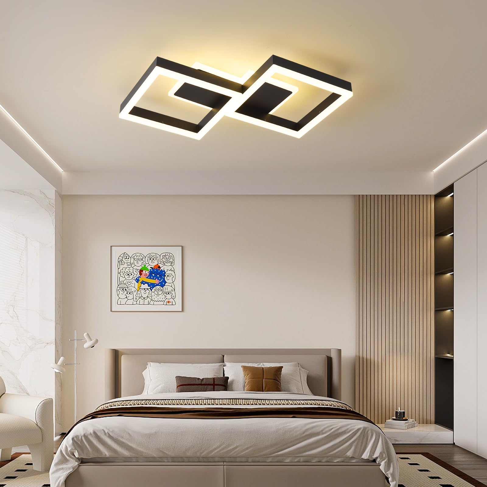 MYCUL Plafon Led Techo Regulable con Mando a Distancia,Negro | Lámpara de Techo con Temperatura de Color Ajustable,32W iluminación de Techo de Diseño Moderno para Salón,Dormitorio,Cocina