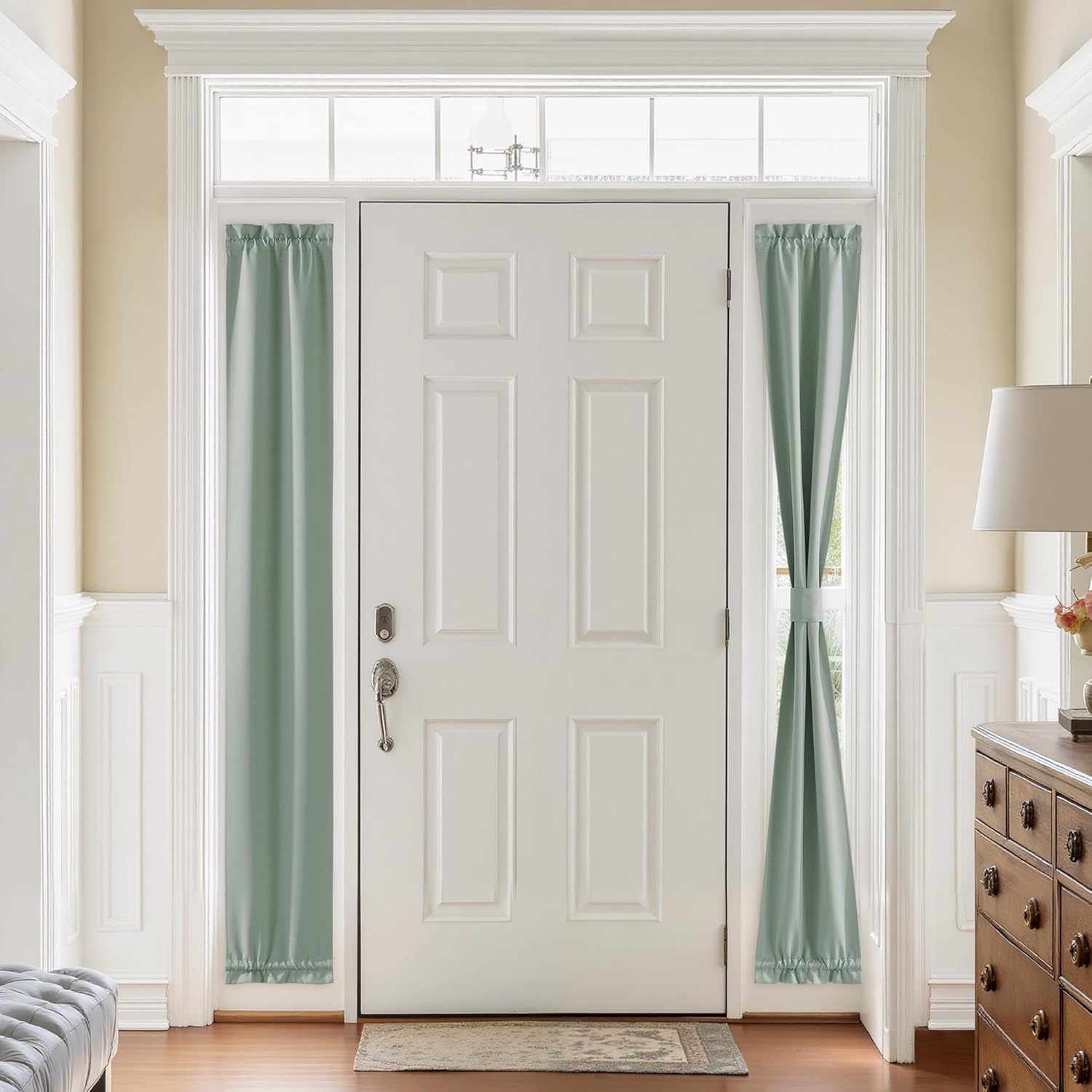 PONY DANCE Door Window Curtains, 100% Blackout Thermal Insulated Dual Rod Pocket Drape, Privacy Room Darkening French Door Curtain With Tieback for Kitchen Window Cover (1 Panel, Grey, W36 x L72 inch)