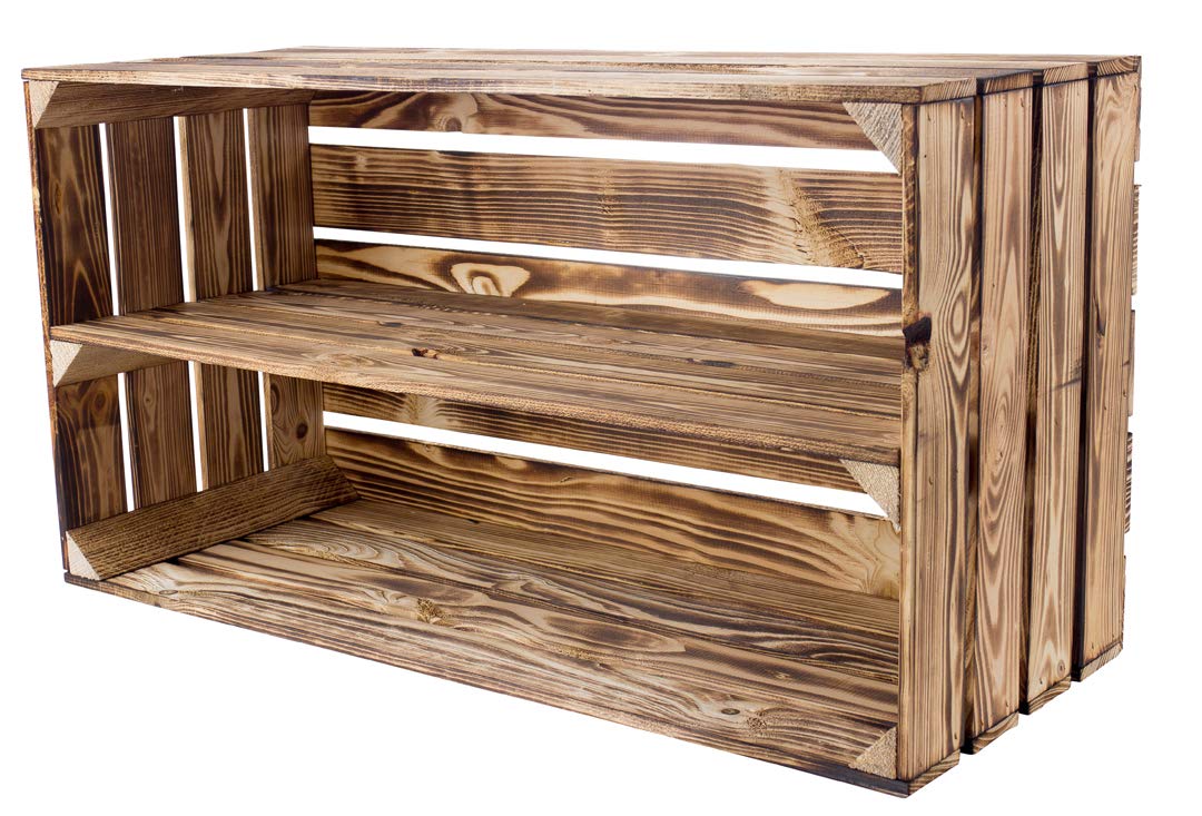Sparpaket großes geflammtes/gebranntes Regal Obstkiste Schuhregal Wandregal Holzkiste(9er Set)