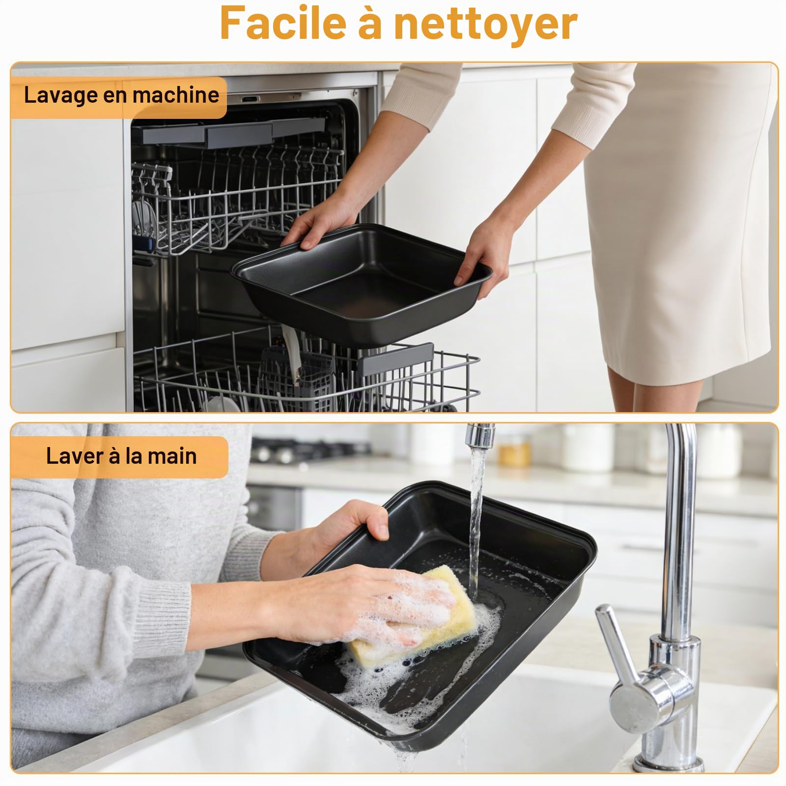 Lot de 2 plats à gratin carrés, carrés, en acier inoxydable, avec revêtement antiadhésif, peuvent également être utilisés comme plat à lasagnes, rôtissoire ou plaque à gâteau, facile à nettoyer