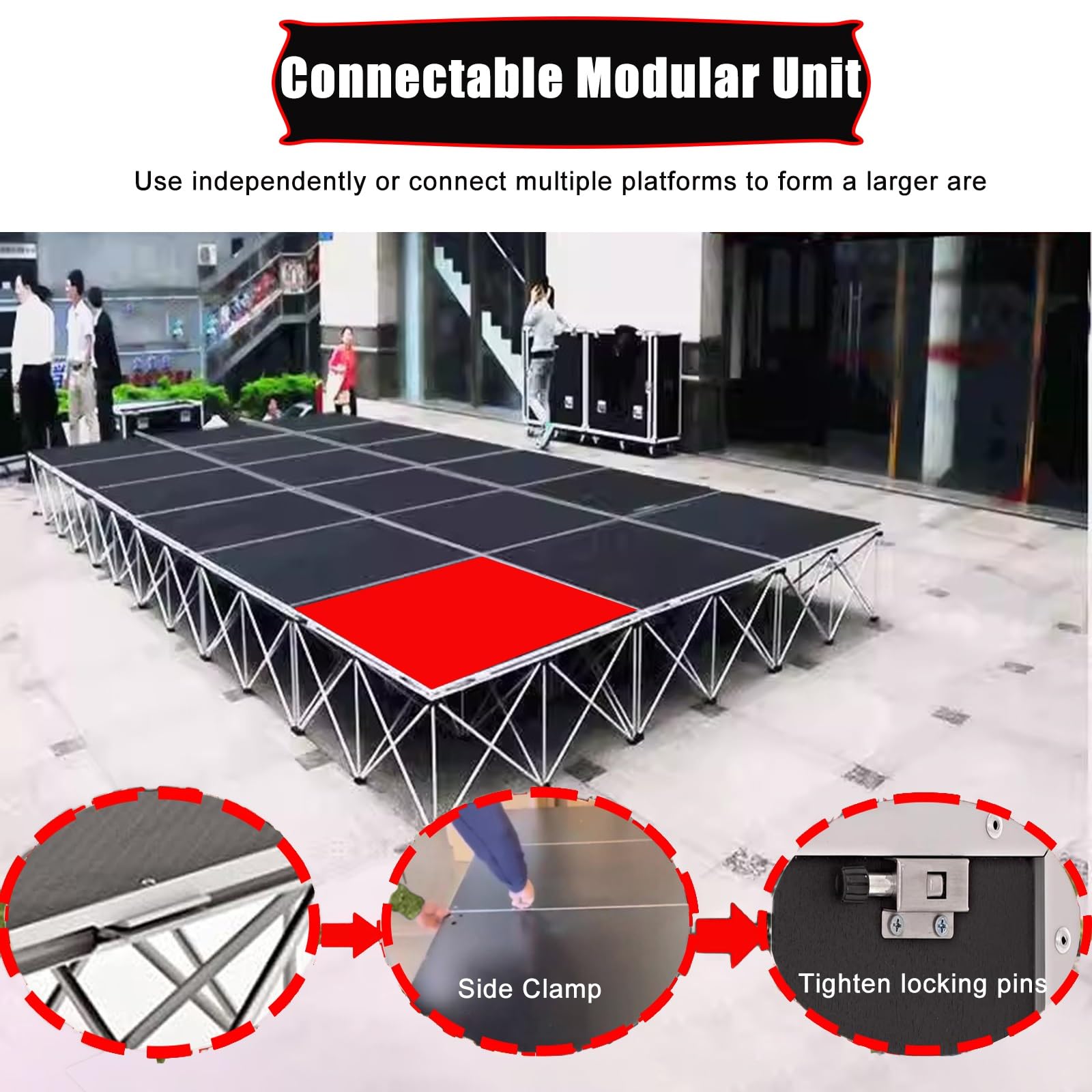 Plataforma de escenario portátil, elevador de rendimiento plegable para conciertos y eventos, sistema modular, altura 80 cm, 1 x 1 m