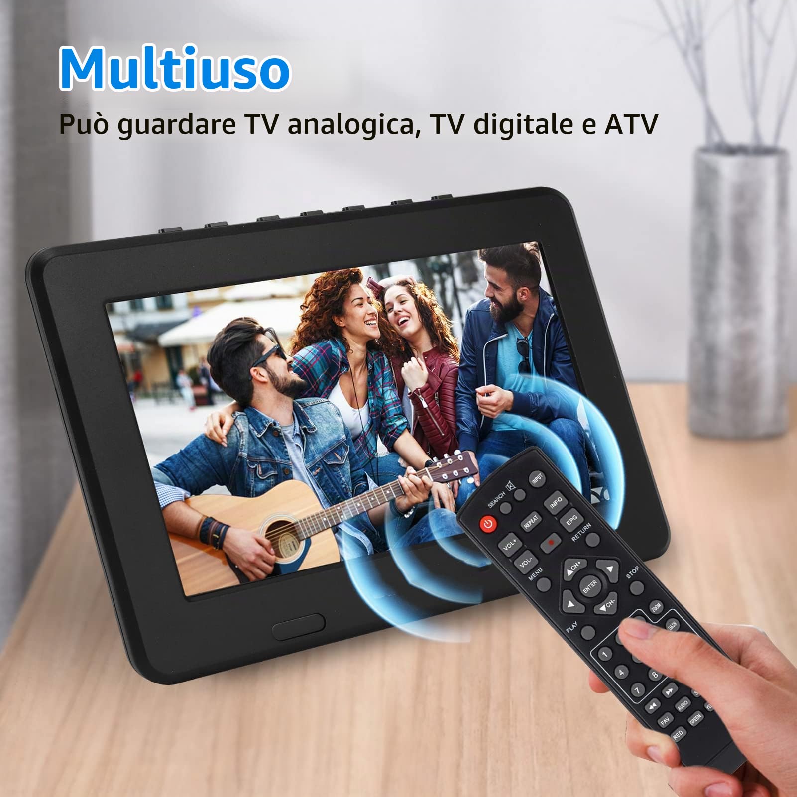 TV a Batteria Ricaricabile da 7 Pollici, Lettore Video Televisivo con Batteria Integrata da 1500 MAh TV LED Portatile Supporta Telecomando, MKV, MOV, AVI, WMV, MP4, FLV, Video