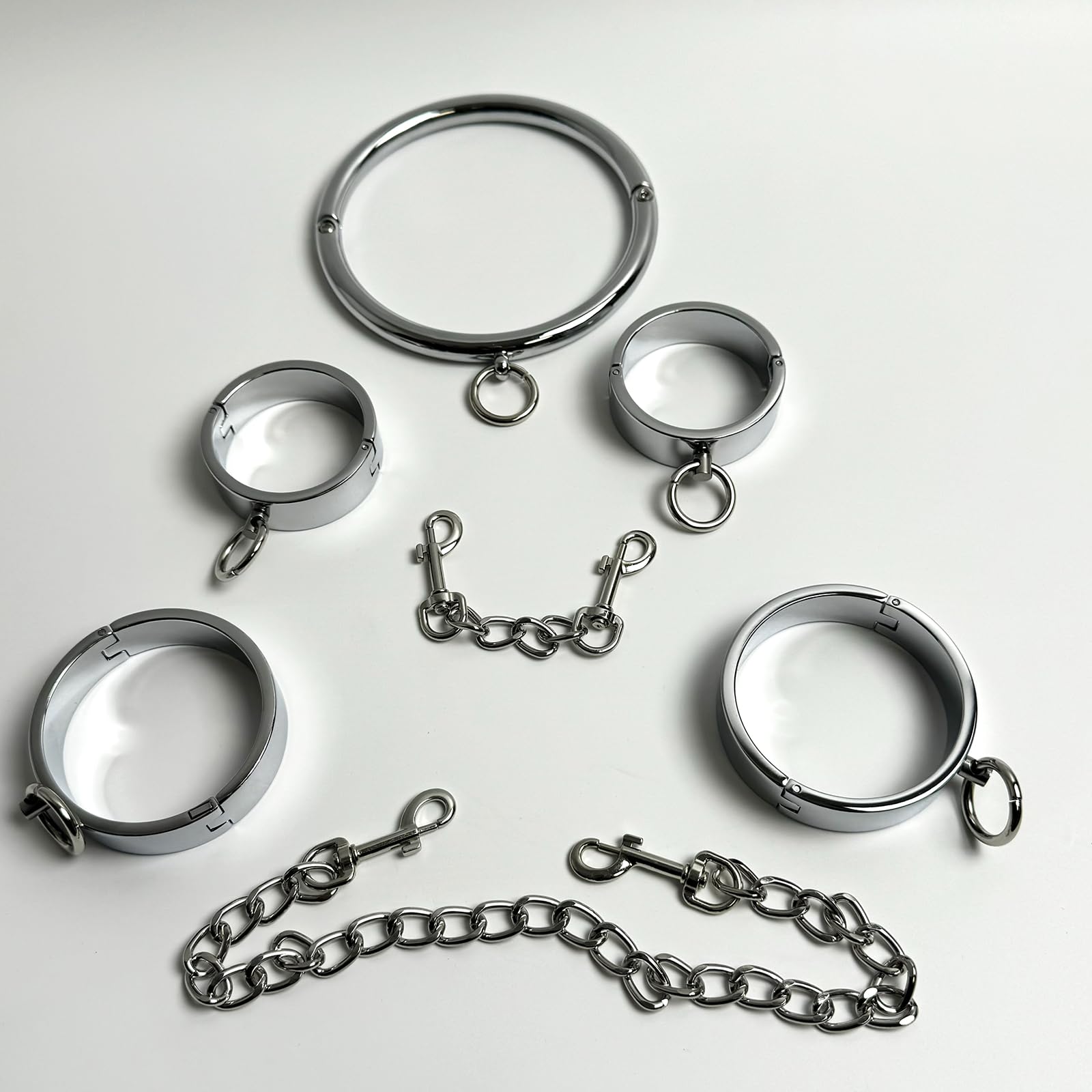 Menottes en acier inoxydable métal circulaire avec collier et fers de pied, jouet sexuel adulte (3PCS)