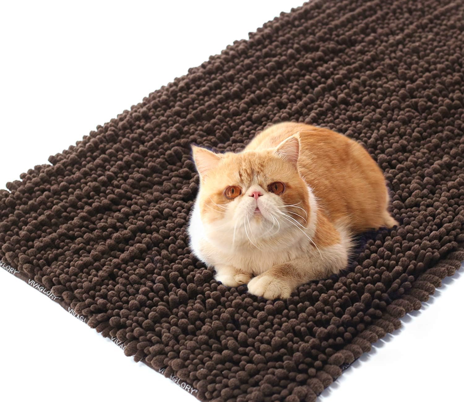 Vivaglory 3D Design Microfiber Litter Mat, 35½ x 23¾inch Large Cat Litter Trap Mat with Anti-Slip and Waterproof Back, Super Soft and…