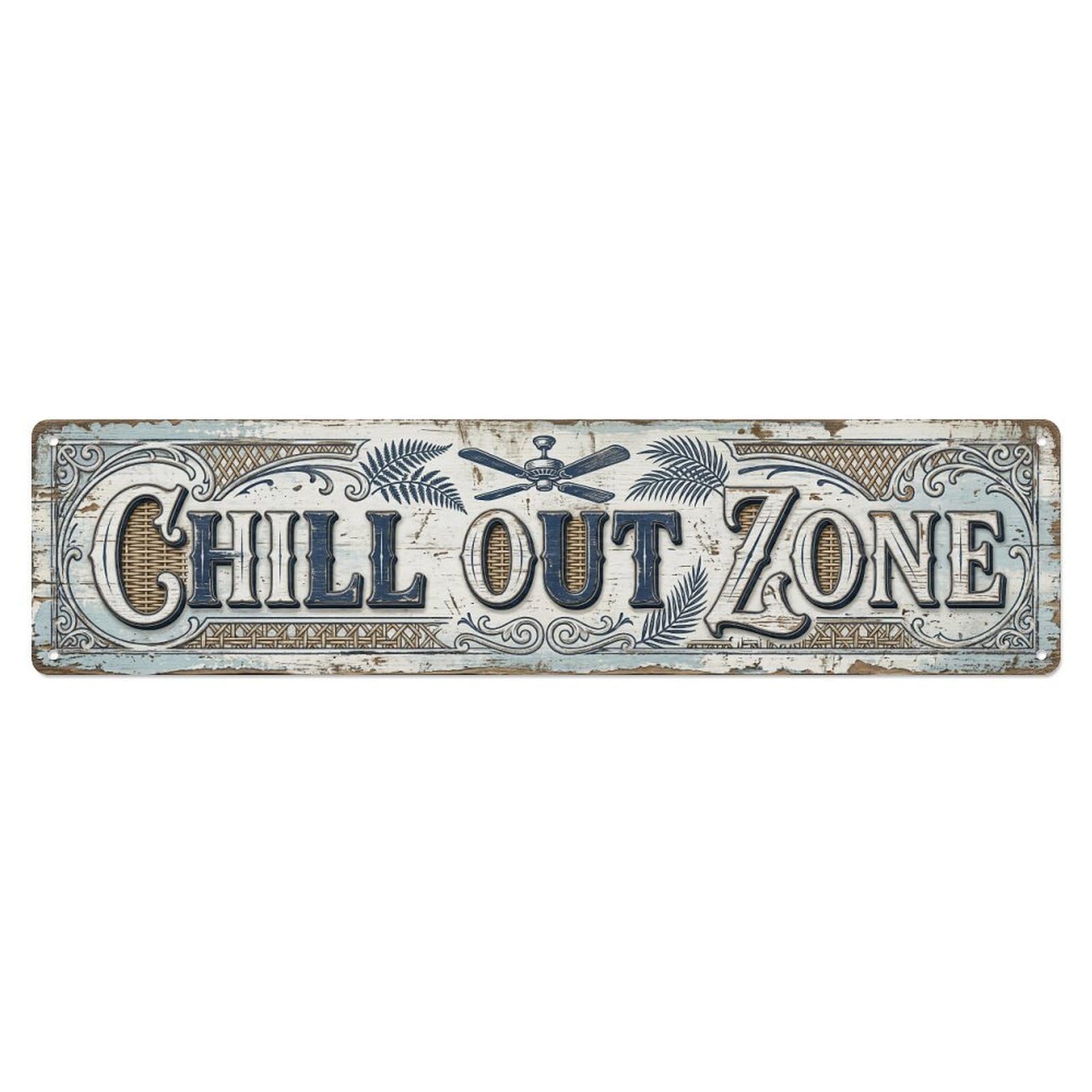 Chill Out Zone Aged Veranda 6 Metal Tin Skinny Sign Plaque Wall Decor for Cafe, Club Bar, Office, Home Garden Metal Poster 4x16Inch