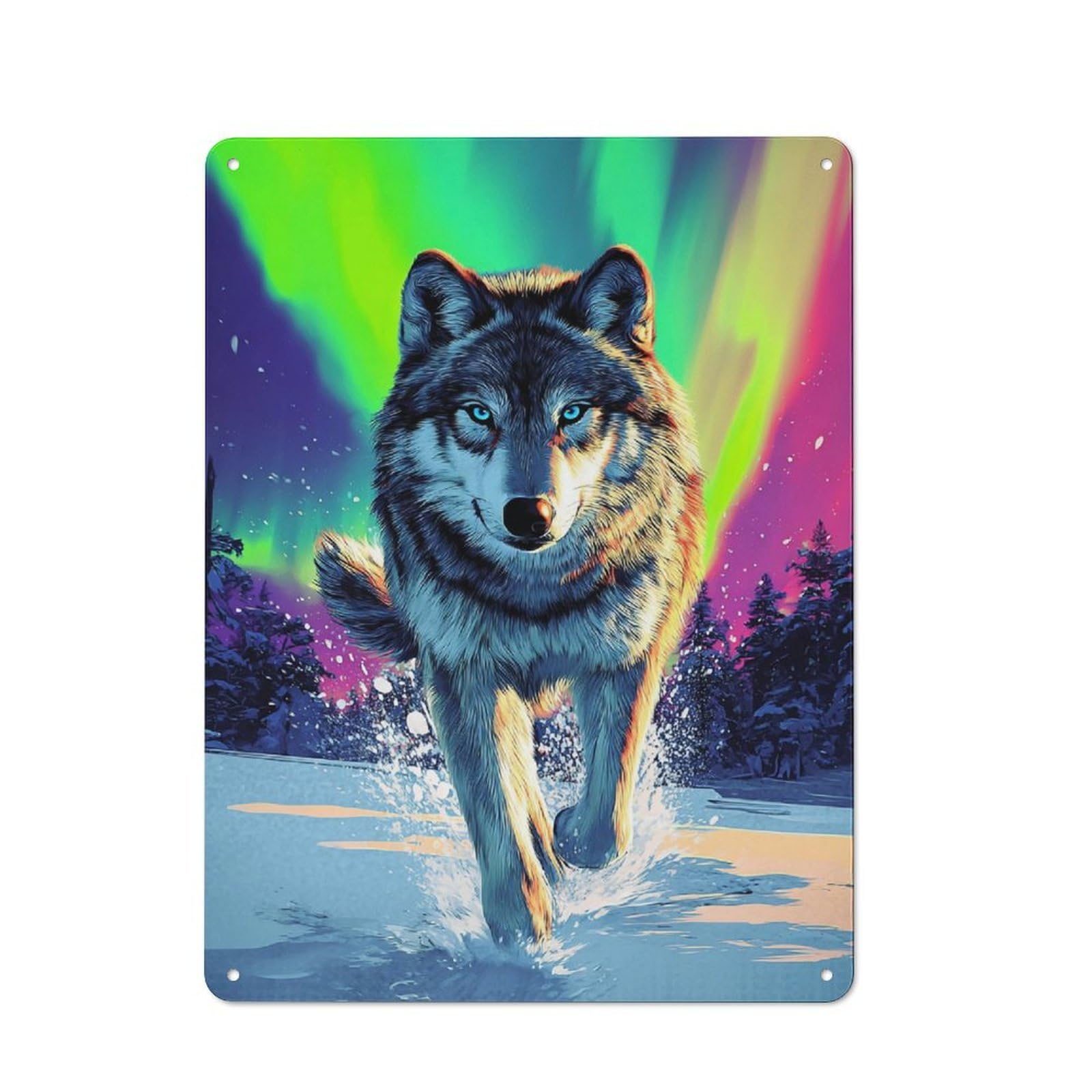 Junmoney Wolf In Aurora Retro Metal Sign 40X30cm, Home Bar Decor For Pub, Home Bar, Shed Or Man Cave, For Relaxed Wall Styling