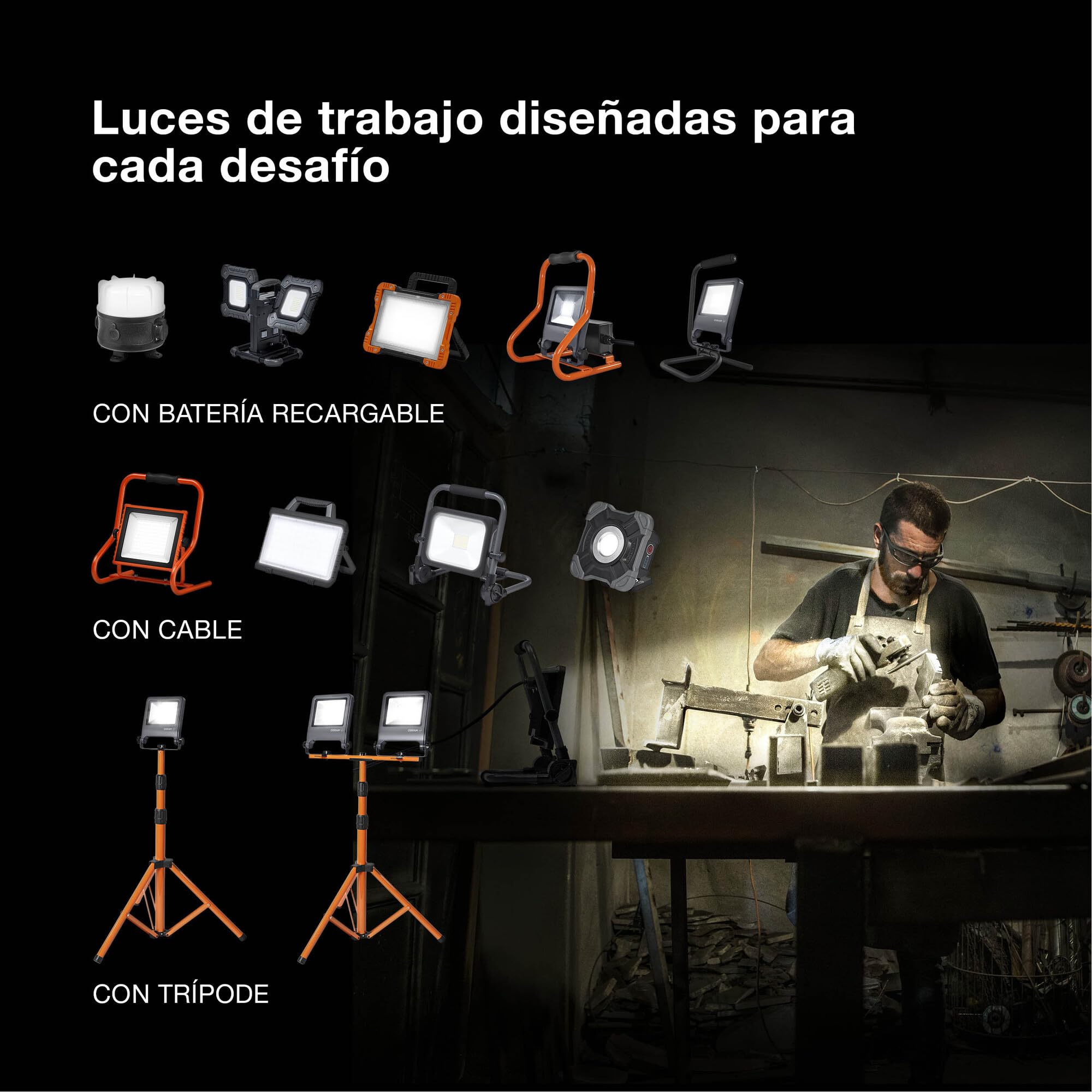 OSRAM Reflector de Construcción con Trípode LED 2x50W 4000K Gris | LED Worklight Tripod, Stand Luminaire and Ceiling Floodlight, Gris oscuro, 30000 h, Paquete de 1