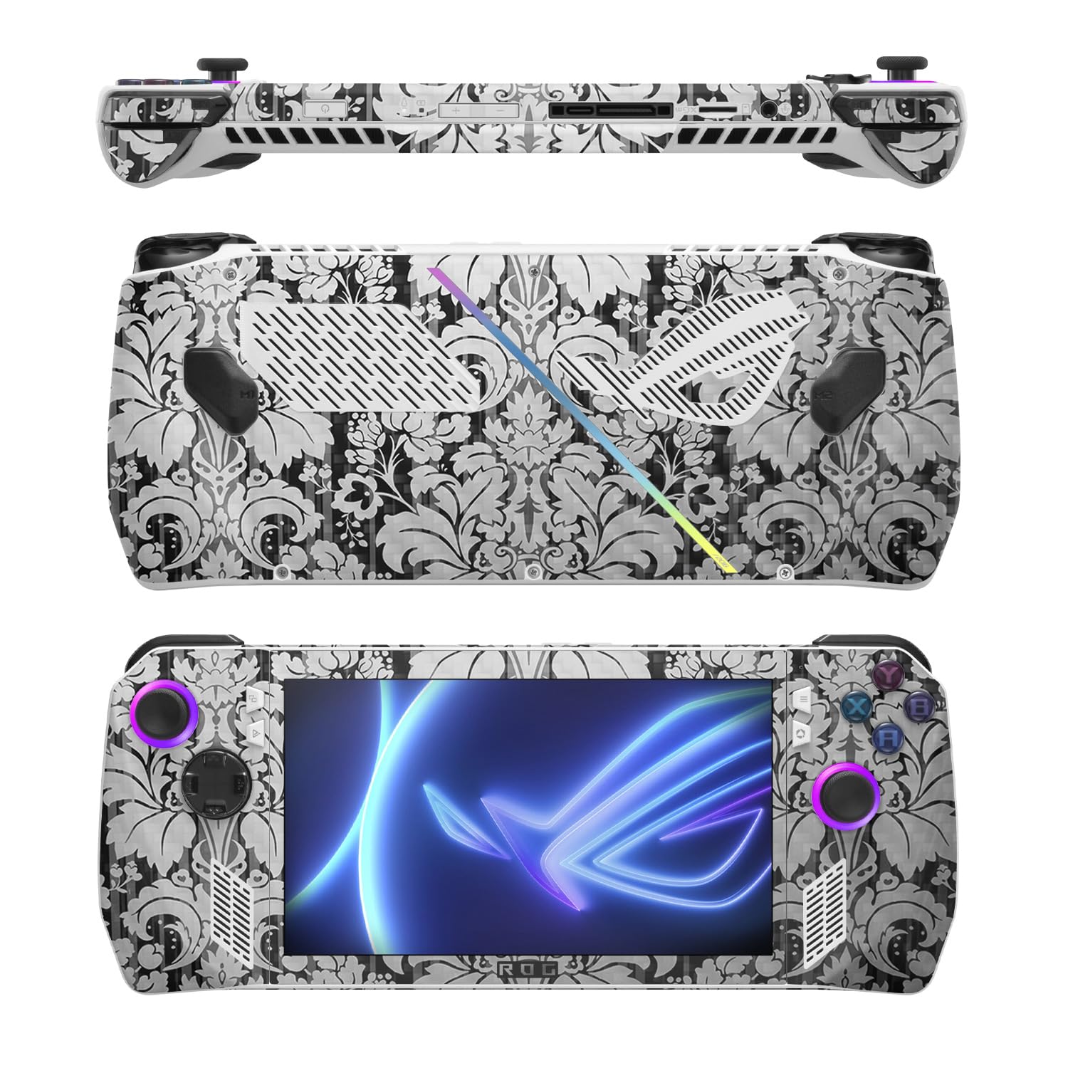 MightySkins Carbon Fiber Skin Compatible with Asus ROG Ally - Floral Retro | Protective, Durable Textured Carbon Fiber Finish | Easy to Apply