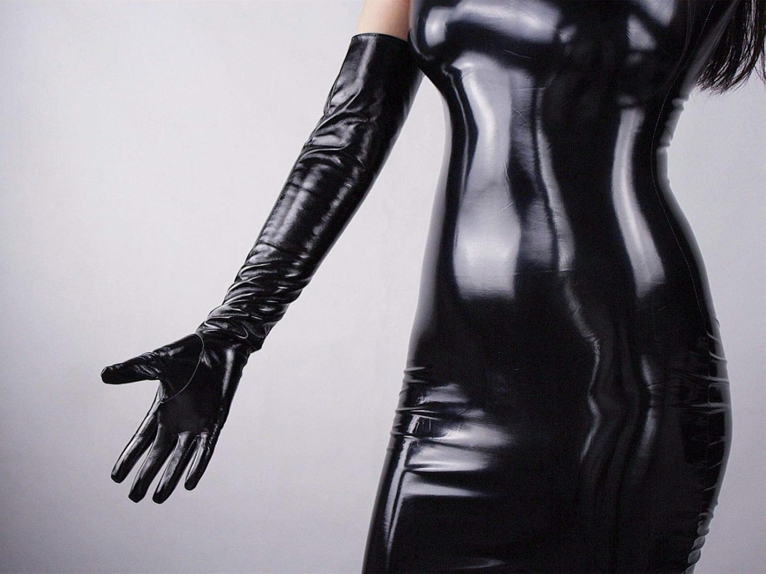 DooWay Women Opera Leather Gloves Shine Wet Look 24 inches Faux Patent Leather PU for Evening Costume Dance Pageant - Image 3