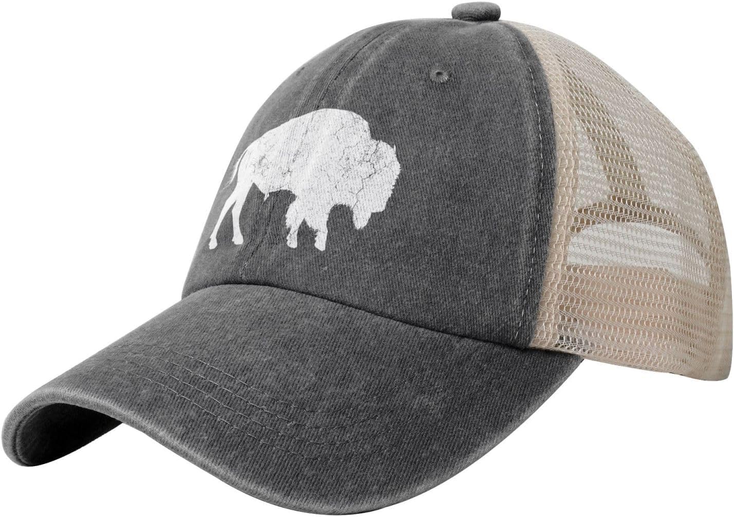 Melbrakin Unisex Deep Heather Buffalo Retro Bison Animal Lover Hat Vintage Mesh Baseball Cap Retro Denim Trucker Dad Hat