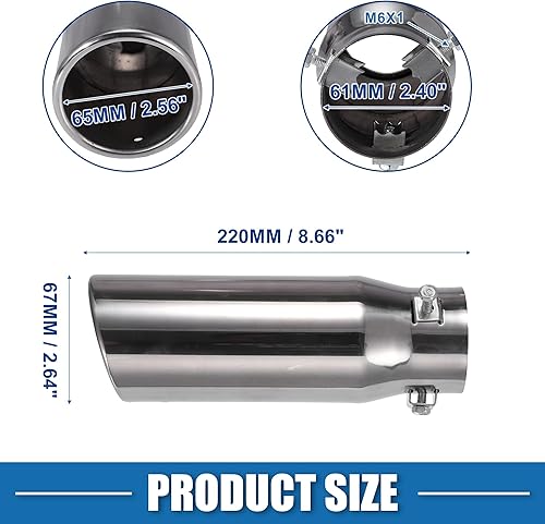 Miniatura 2 de A ABSOPRO Punta de escape para automóvil, camión, tubo de cola ajustable de 1.06-2.17 pulgadas, entrada de 2.64 pulgadas, salida de 8.7 pulgadas de