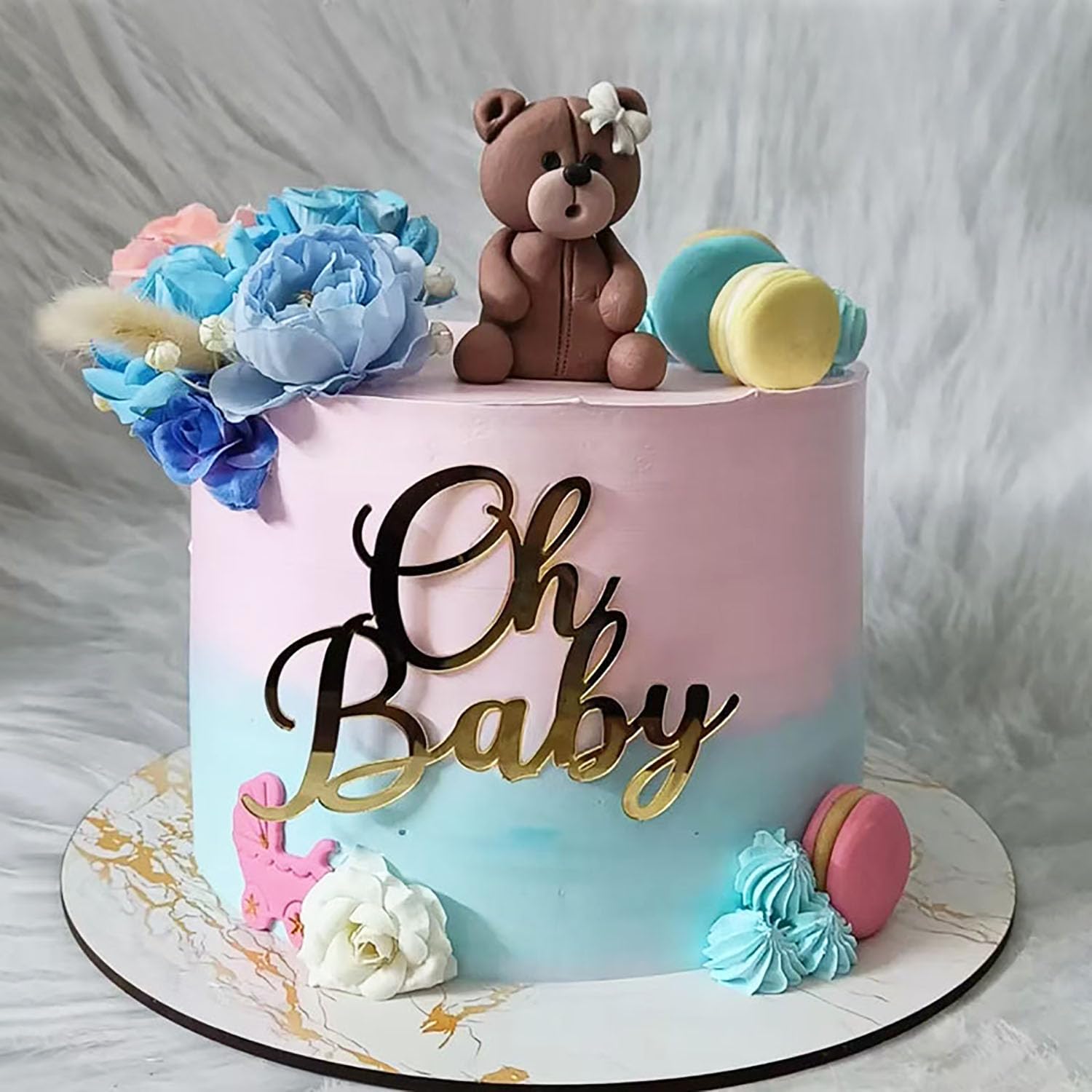 Oh Baby Cake Topper, Gold Acrylic Baby Shower Cake Decoration, Baby Baptism or Gender Reveal Party Cake Decor (GOLD1)