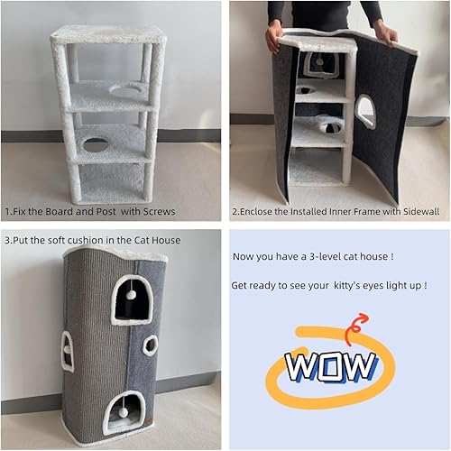 Miniatura 10 de Cama para gatos de interior, casa cueva cubierta para gatos y muebles con almohadilla para rascar, cabaña plegable para gatos, lindo condominio para