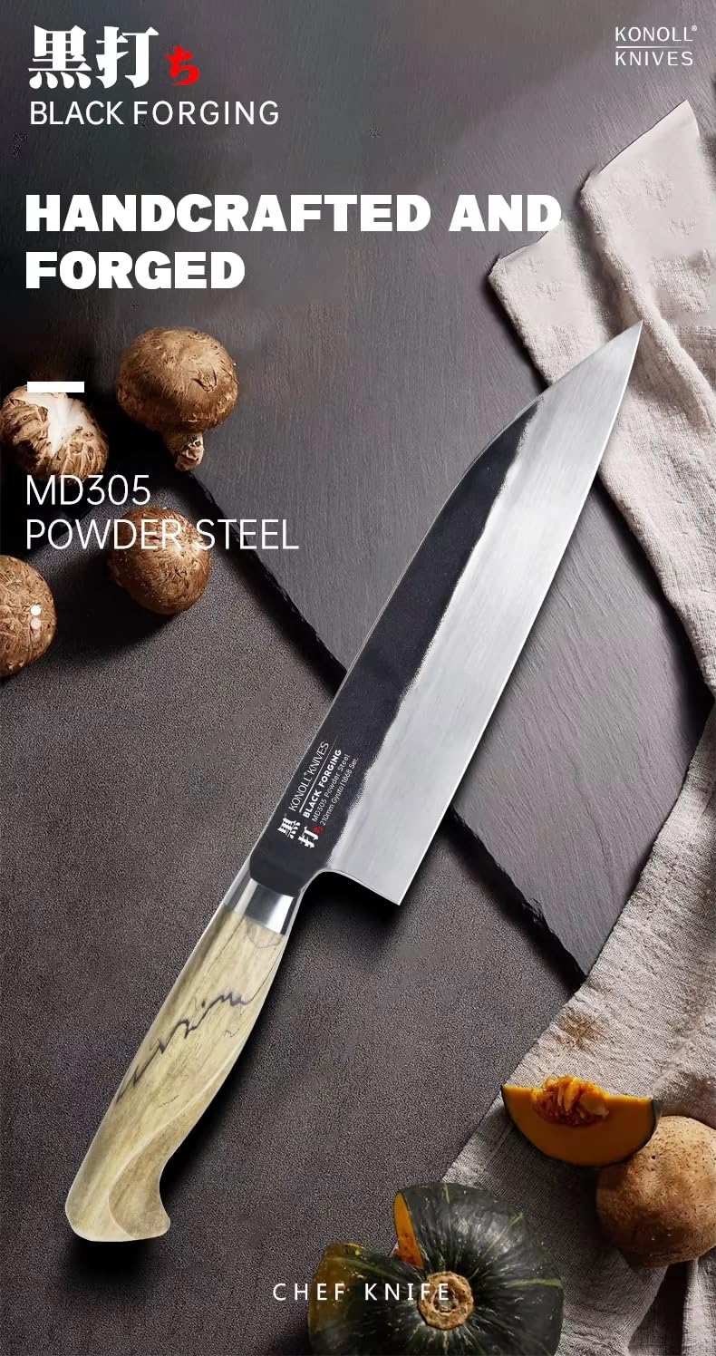 Coltello da Cucina Professionale 24 cm | Lama Affilata in Acciaio ad Alto Tenore di Carbonio | Ideale per Affettare, Tritare, Tagliare | Per Chef e Cuochi Domestici.