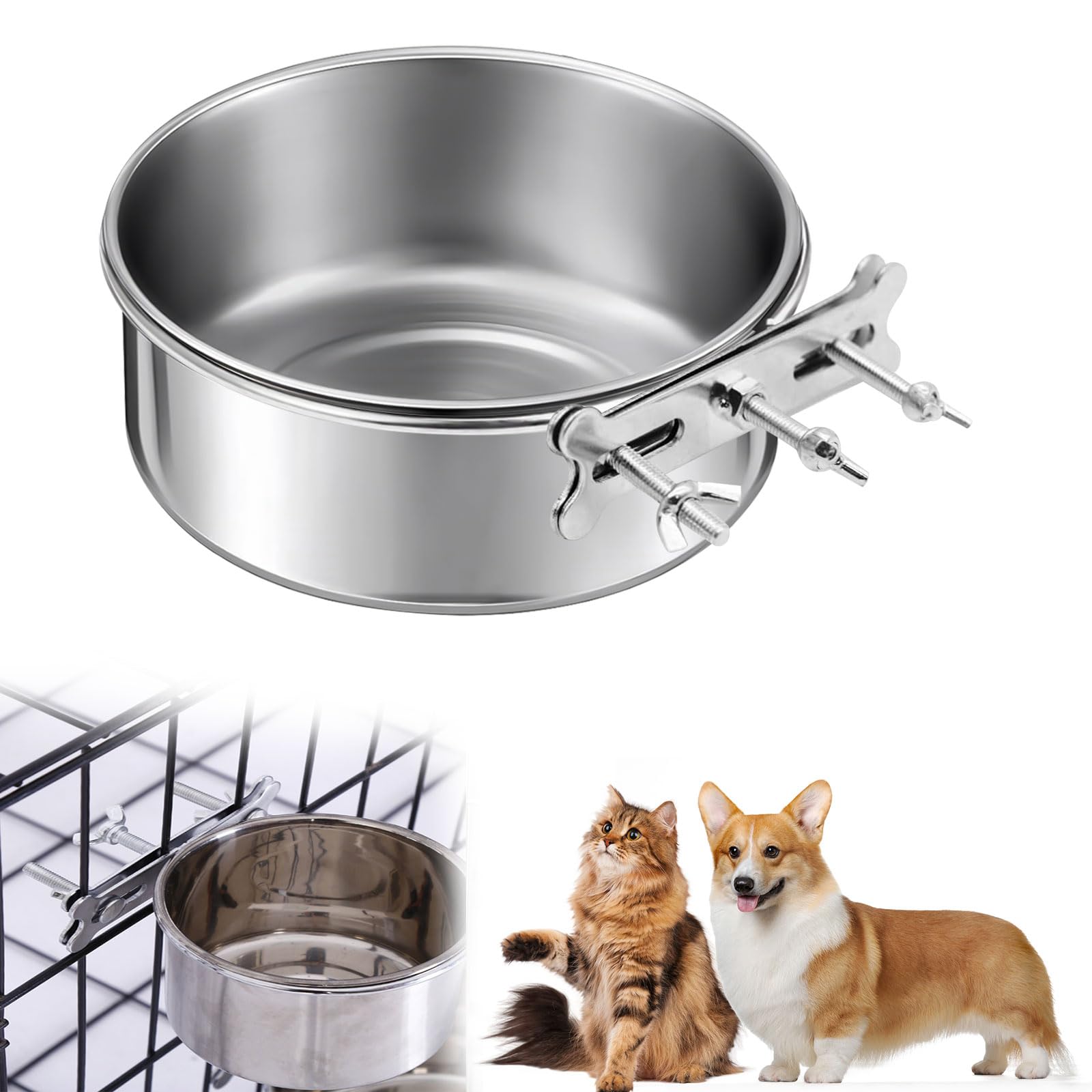 Gamelle à Suspendre pour Chien/Chat, Bol en Acier Inoxydable, Écuelle Anti-Renversement Stable and Durable pour Petits Chiens, Chats et Animaux (Screw Hook)